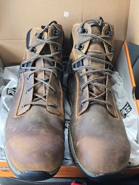 NWT Timberland PRO Men's Brown Leather Work Boots - Rugged Lace-Up Safety Style